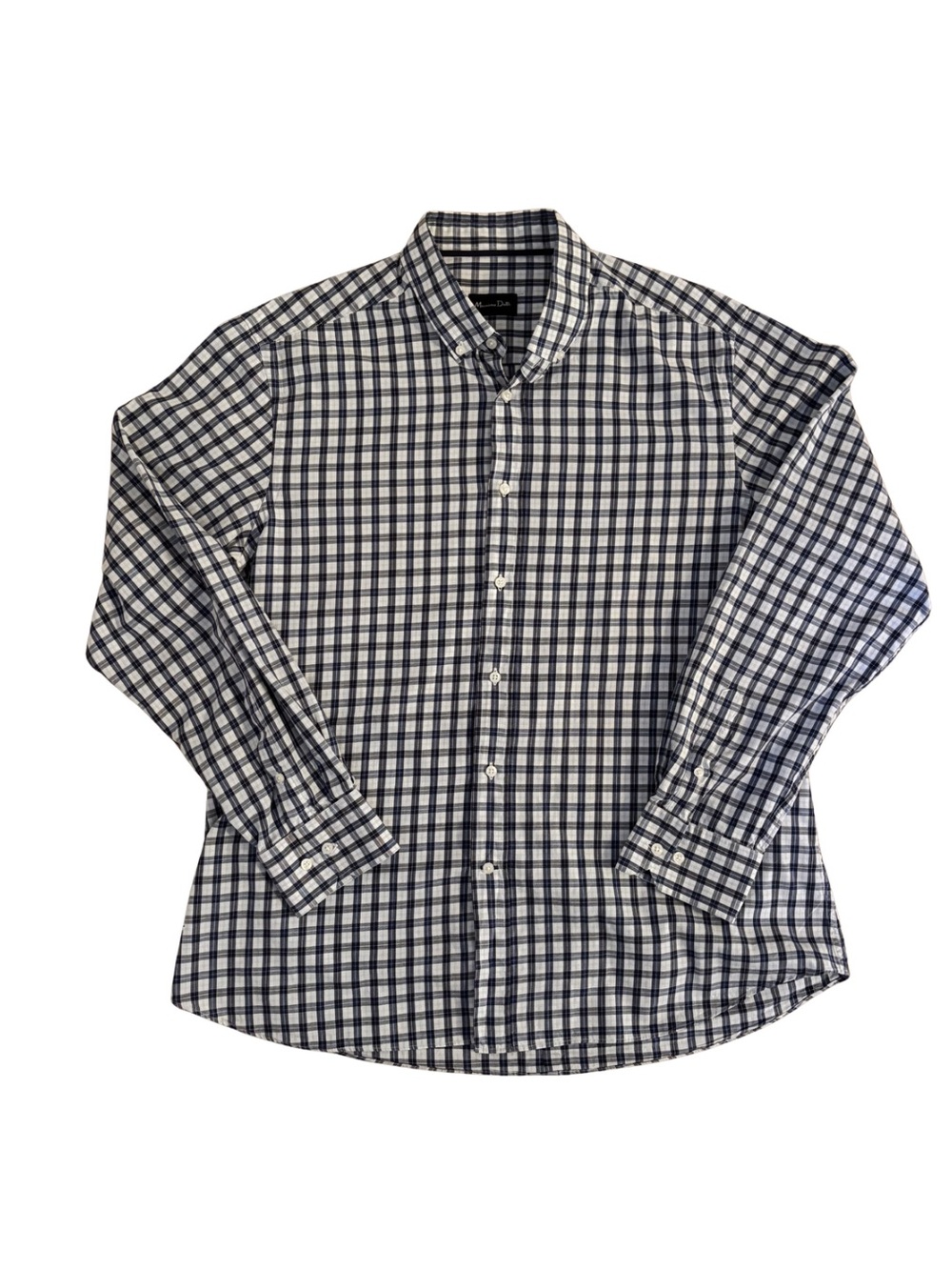 Massimo Dutti Navy and White Check Long-Sleeve Men’s Shirt